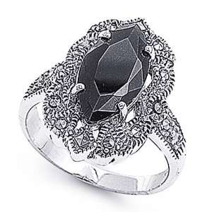   Engagement Ring Black CZ Marcasite Ring 23MM ( Size 6 to 10) Size 6