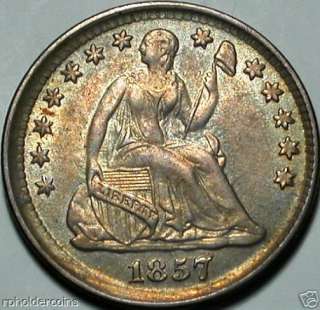 1857 Seated Liberty Half Dime GEM BU+ FLASHY, ORIGINAL, with Very Nice 