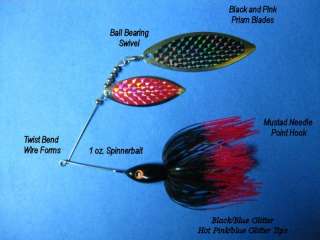 oz Spinner bait Black/Pink Tip bass lure Pike musky  