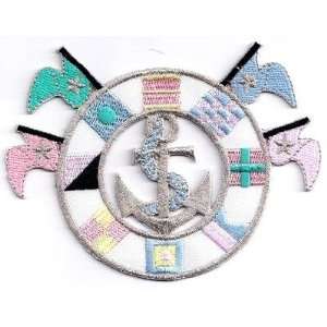   Preserver & Flags, Pastels   Iron On Embroidered Applique/Nautical