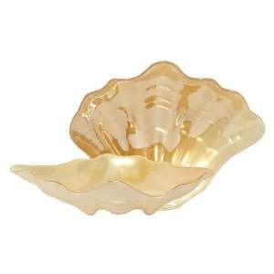   Glass Amber Color Scallop Shell Large Bowl 15 D