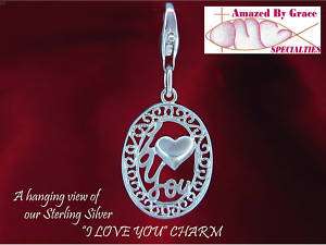Sterling Silver I Love You Filigree Heart Charm/Pendant  