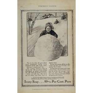 1911 Vintage Ad Ivory Soap Boy Winter Snow Snowball   Original Print 