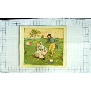    Colour Print Milkmaid Bucket Cow Man Countryside: Home & Kitchen