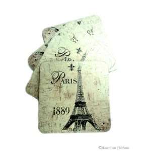   Set of 4 Deco Paris Wood Beverage Drink Coasters