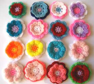  Flowers Colorful Appliques Trim Craft Handmade crochet 2 layers ##A