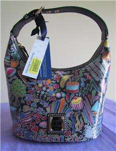   & Bourke Whimsy Collection BLACK Bucket Bag VERY COLORFUL  