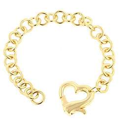 14k Gold Plated 7.5 inch Rolo Chain Heart Clasp Bracelet (12 mm 