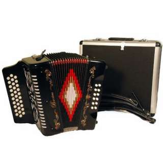 Barcelona 3 Row Button Accordion with Hardshell Case   Black 