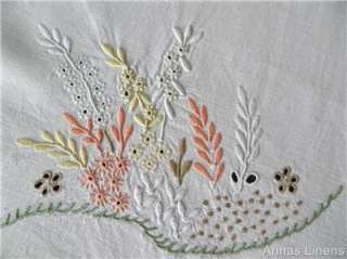 Vintage Madeira Tablecloth Hand Embroidered Flowers Butterflies  