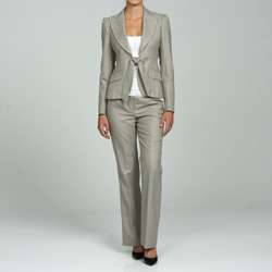 Anne Klein Womens Taupe Plaid Pant Suit  