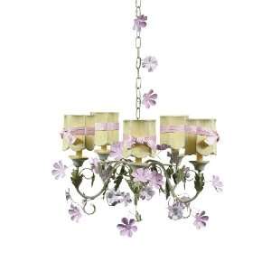  Green Scallop Drum Chandelier Shades with Pink Sash on the 
