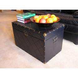 Black Faux Leather Large Wood Steamer Trunk  Overstock