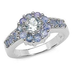 Sterling Silver Aquamarine and Blue Sapphire Ring (Size 7)  Overstock 