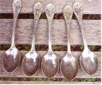 ANTIQUE 1700S 5 SILVER BACK AND FRONT ARTWORK SPOONS  