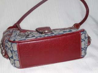   BRIGHTON Blue Jacquard Fabric with Hearts Brick Leather Trim Handbag
