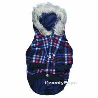 912 S~L Blue Check Thick Fleece Hooded Coat/Dog Clothes  