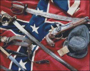 Civil War Weapons   Guns and Swords with Confederate Flag Cross Stitch 