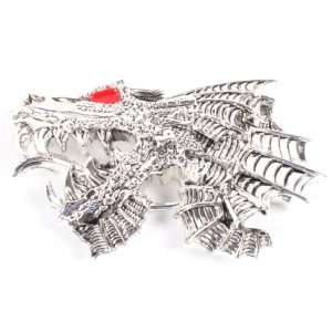 Angry Dragon Silver Belt Buckle One Size