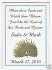 Personalized Custom Peacock Feathers Wedding Seed Packets Favors Bird