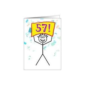  Happy 57th Birthday Stick Figure Holding Sign Card Toys & Games
