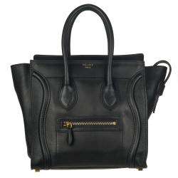 Celine Micro Black Leather Luggage Bag Tote  Overstock