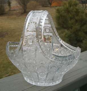 VINTAGE HAND CUT GLASS CRYSTAL QUEEN LACE 7 1/4 BASKET  