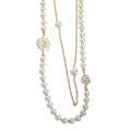 Goldtone Faux Pearl and Mother of Pearl Rose Design Necklace 
