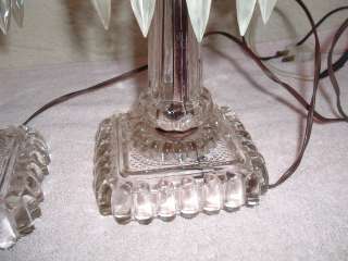 Pair Vintage Glass Hurricane Boudoir Lamps w Prisms  