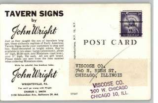 Postcard John Wright Tavern Signs Ad..Wrightsville,PA  