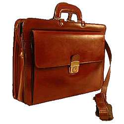 Bond Street Lockable Top Zip Brown Leather Briefcase  