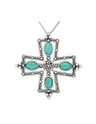Sterling Silver Marcasite Synthetic Turquoise Cross Pendant, 18