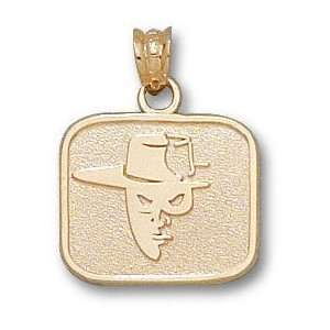   Tech Red Raiders Solid 10K Gold Masked Rider Square 1/2 Pendant