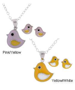 Sterling Silver Baby Chick Pendant and Earring Set  