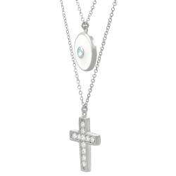   Silver Cubic Zirconia White Eye Cross Necklace  