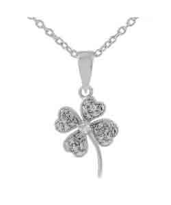 Sterling Silver CZ Four Leaf Clover Necklace  