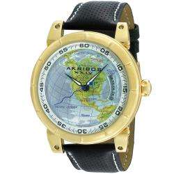 Akribos XXIV Mens Automatic Globe Strap Watch  