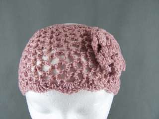 Pink Mauve flower ear warmer muff knit head wrap hat headband crochet 