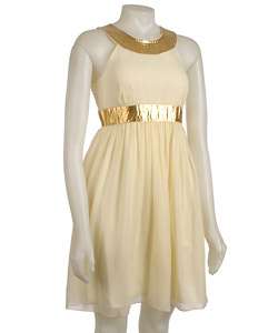 Democracy Gold Trim Ivory Silk Chiffon Dress  Overstock