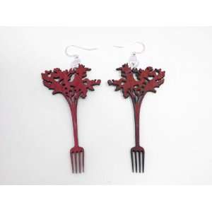  Cherry Red Salad and Fork Wooden Earring: GTJ: Jewelry