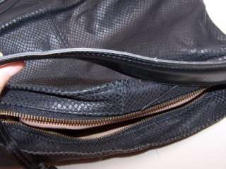 ISAAC MIZRAHILIVE Snake Embossed Hobo Bag PURSE BLACK $255 A201054 