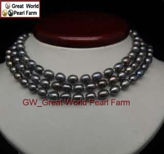 GW Real AAA+ 6 7mm Silver Gray pearl necklace 100 Long  