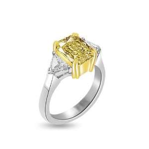  4.32 Ct GIA Certified Yellow Diamond 3 Stone Ring: Jewelry