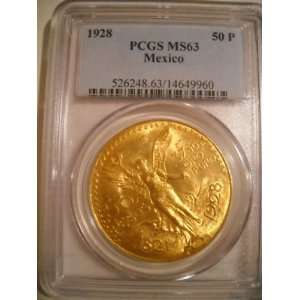  1928 Mexican 50 peso Gold 1.2 oz PCGS MS 63 MS63 