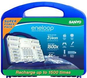 Sanyo eneloop Super Power Pack 12 AA, 4 AAA, 2 C and D Spacers,Charger 