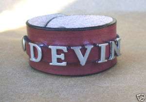 PERSONALIZED(CHROME) LEATHER BRACELET D.BROWN/1cuff  
