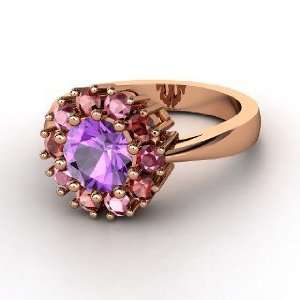  Fireworks Ring, Round Amethyst 14K Rose Gold Ring with 