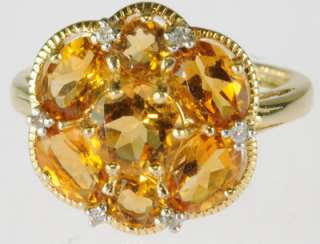 LADIES 14K GOLD CITRINE DIAMOND CLUSTER ESTATE RING 135031  