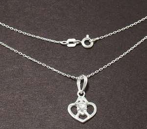   Diamonique CZ Heart Pendant Chain Necklace Real 925 Sterling Silver