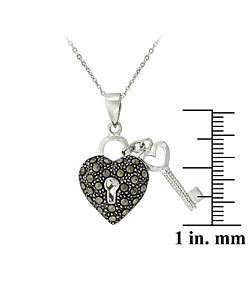 Sterling Silver Marcasite Heart and Key Necklace  Overstock